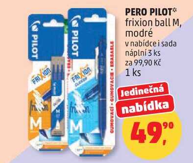 PERO PILOT frixion ball M, modré v nabídce i sada náplní, 3 ks