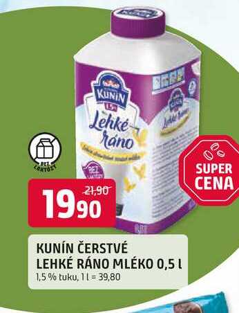 ČERSTVÉ LEHKÉ RÁNO MLÉKO 0,5 L 1,5% tuku