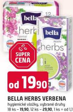 BELLA HERBS VERBENA hygienické vložky, vybrané druhy 18 ks