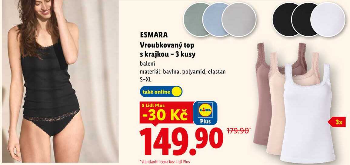 ESMARA Vroubkovaný top s krajkou - 3 kusy 