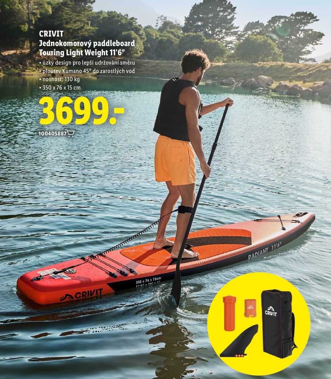 CRIVIT Jednokomorový paddleboard Touring Light Weight 11'6" 