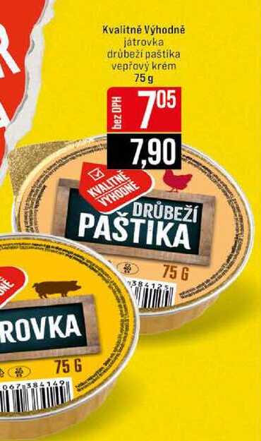 Kvalitně Výhodně játrovka drůbeží paštika vepřový krém 75g 
