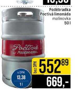 Poděbradka Poctivá limonáda malinovka 50l
