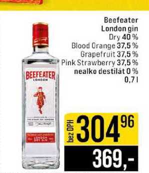 Beefeater London gin Dry 40% Blood Orange 37,5% Grapefruit 37,5% Pink Strawberry 37,5% nealko destilát 0% 0,7l