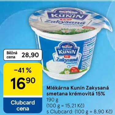 Mlékárna Kunín Zakysaná smetana krémovitá 15%, 190 g  