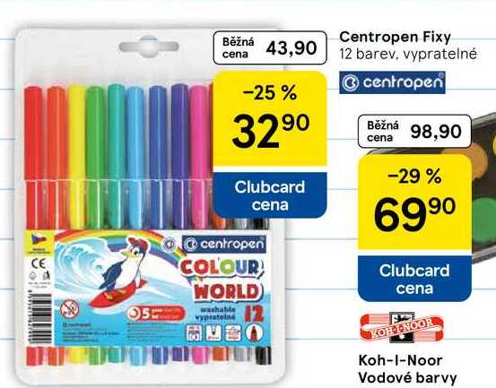 Centropen Fixy, 12 barev, vypratelné  