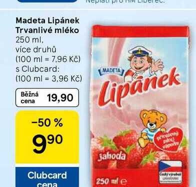 Madeta Lipánek Trvanlivé mléko, 250 ml, více druhů 