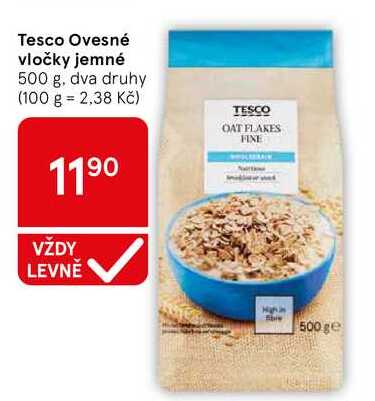 Tesco Ovesné vločky jemné, 500 g, dva druhy  