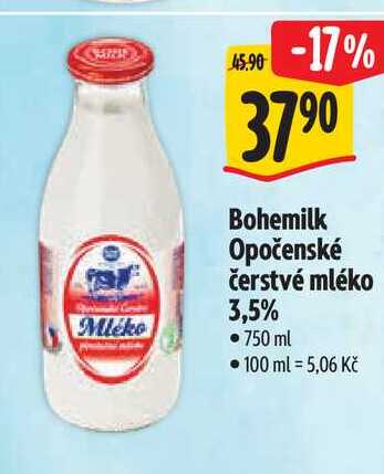 Bohemilk Opočenské čerstvé mléko 3,5% 750 ml
