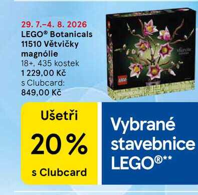 LEGO® Botanicals 11510 Větvičky magnólie 18+, 435 kostek