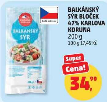 BALKÁNSKÝ SÝR BLOČEK 47% KARLOVA KORUNA, 200 g 