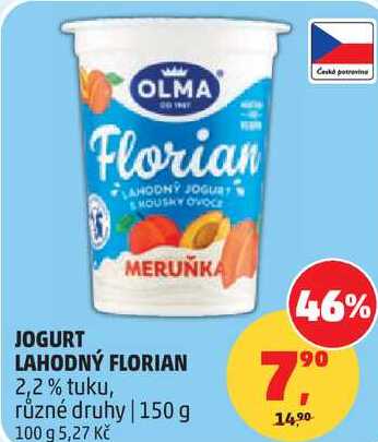 JOGURT LAHODNÝ FLORIAN 2,2% tuku, různé druhy, 150 g  