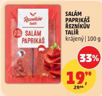 SALÁM PAPRIKÁŠ ŘEZNÍKŮV TALÍŘ krájený, 100 g  