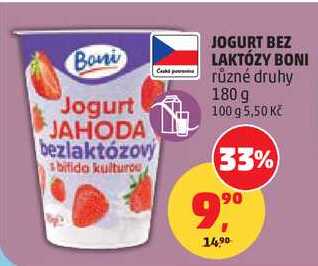 JOGURT BEZ LAKTÓZY BONI různé druhy, 180 g  