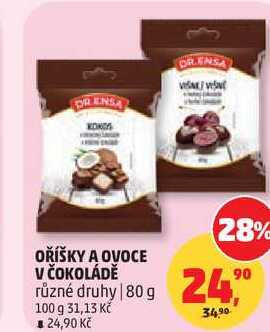 OŘÍŠKY A OVOCE V ČOKOLÁDĚ různé druhy, 80 g  