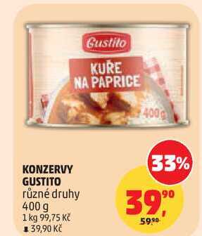 KONZERVY GUSTITO různé druhy, 400 g  