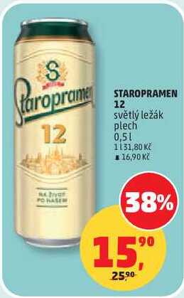 STAROPRAMEN 12 světlý ležák plech, 0,5 l  v akci
