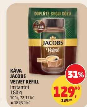 KÁVA JACOBS VELVET REFILL instantní, 180 g 