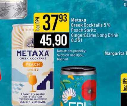Metaxa Greek Cocktails 5% Peach Spritz Ginger&Lime Long Drink 0,25l