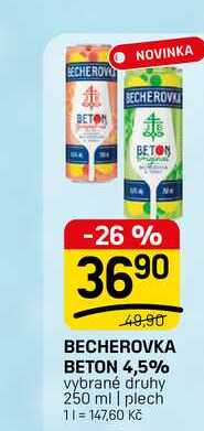 BECHEROVKA BETON 4,5% vybrané druhy 250 ml | plech  v akci