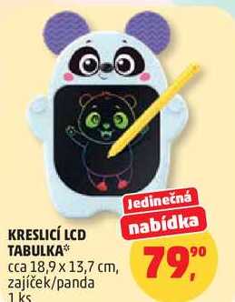 KRESLICÍ LCD TABULKA cca 18,9 x 13,7 cm, zajíček/panda, 1 ks  