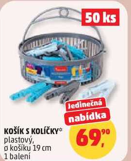 KOŠÍK S KOLÍČKY plastový, o košíku 19 cm, 1 balení