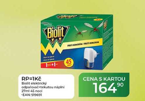 RP=1Kč Biolit elektrický odpařovač tekutou náplni 27ml 45 nocí  