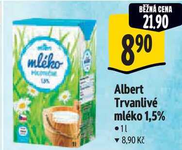 Albert Trvanlivé mléko 1,5%, 1 l