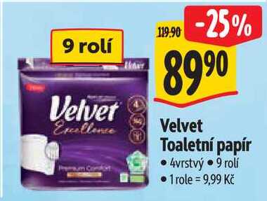 Velvet Toaletní papír, 9 rolí