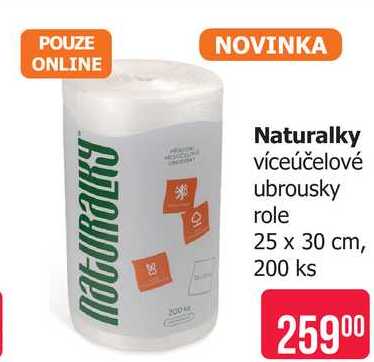 Naturalky víceúčelové ubrousky role 25 x 30 cm, 200 ks