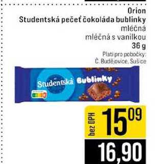 Orion Studentská pečeť čokoláda bublinky mléčná mléčná s vanilkou 36 g 