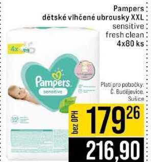 Pampers dětské vlhčené ubrousky XXL sensitive fresh clean 4x80 ks