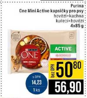 Purina One Mini Active kapsičky pro psy hovězí+kachna kuřecí+hovězí 4x85g