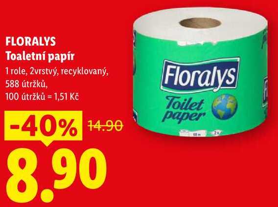 FLORALYS Toaletní papír, 1 role, 2vrstvý, recyklovaný