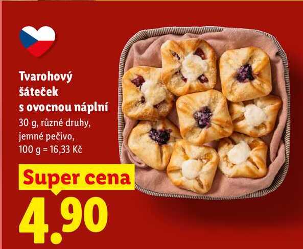 Tvarohový šáteček s ovocnou náplní, 30 g