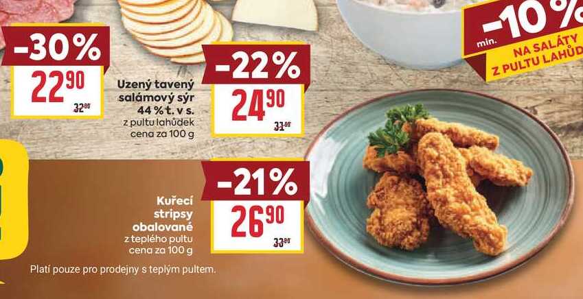 Kuřecí stripsy obalované z teplého pultu cena za 100g