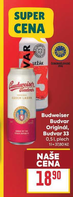 Budweiser Budvar Originál, Budvar 33 0,51, plech 