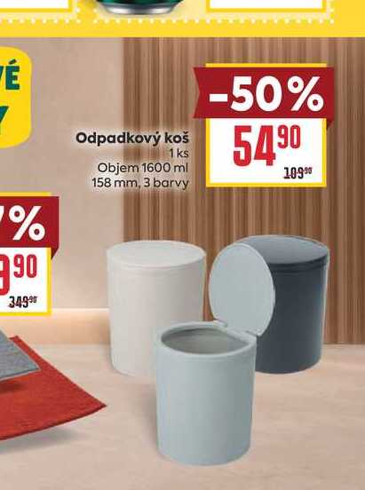 Odpadkový koš 1ks Objem 1600 ml 158 mm, 3 barvy 