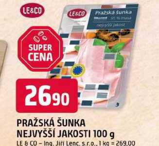 LE&CO PRAŽSKÁ ŠUNKA NEJVYŠŠÍ JAKOSTI 100 g 