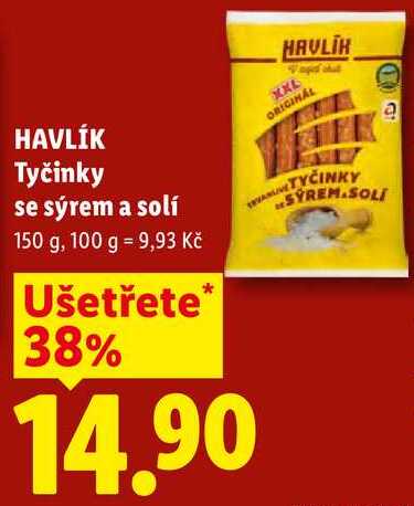 HAVLÍK Tyčinky se sýrem a solí, 150 g