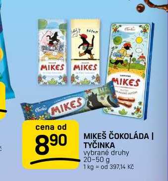 MIKEŠ ČOKOLÁDA | TYČINKA vybrané druhy 20-50 g