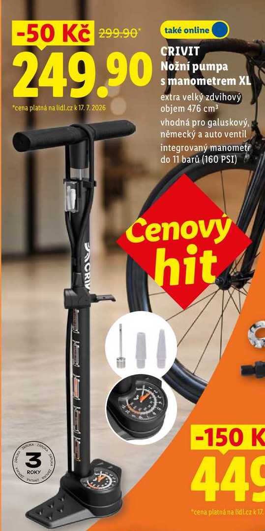 CRIVIT Nožní pumpa smanometrem XL