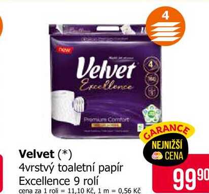 Velvet 4vrstvý toaletní papír Excellence 9 rolí