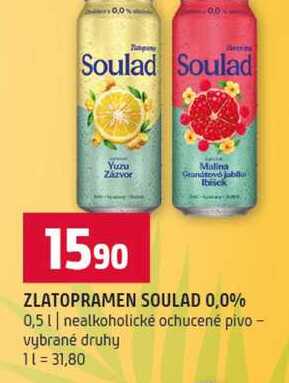 ZLATOPRAMEN SOULAD 0,0% 0,5l nealkoholické ochucené pivo vybrané druhy