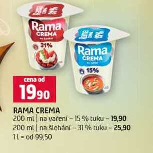 RAMA CREMA 15% 200 ml na vaření 15% tuku 200 ml na šlehání 31 % tuku v akci