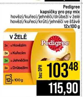 Pedigree kapsičky pro psy mix hovězí kuřecí jehněčí drůbeží v želé hovězí kuřecí krůtí jehněčí ve šťávě 12 x 100g
