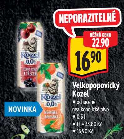 Velkopopovický Kozel ochucené nealkoholické pivo 0,51