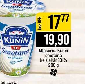 Mlékárna Kunin smetana ke šlehání 31% 200 g 