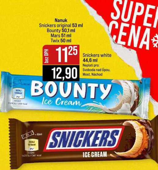 Nanuk Snickers original 53 ml Bounty 50,1 ml Mars 51 ml Twix 50 ml