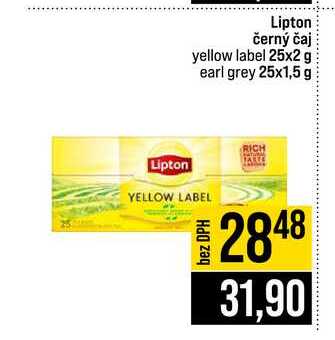 Lipton černý čaj yellow label 25x2 g earl grey 25x1,5 g